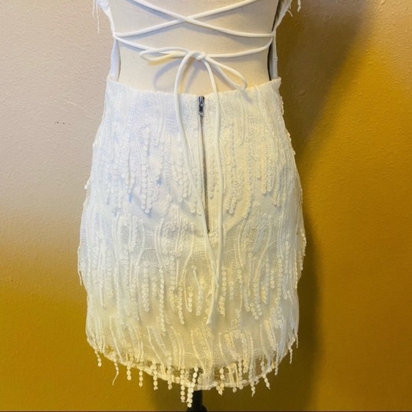 Lulus | Making Magic White Fringe Lace-Up Mini Dress | Medium - Picture 10 of 13